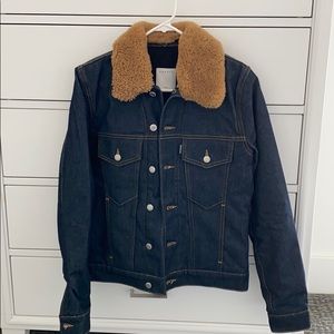 Sandro Denim Jacket with Sherpa Collar